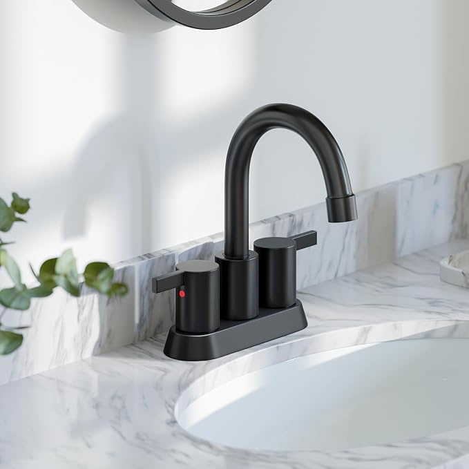 Phiestina 4 Inch 2 Handle Centerset Matte Black Lead-Free Modern Bathroom Faucet - Image 2
