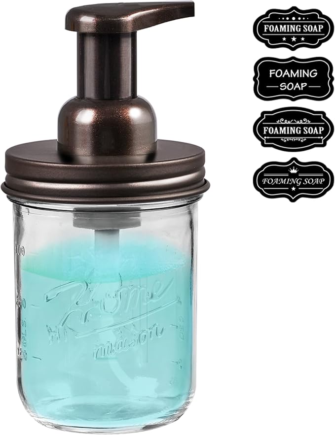 SheeChung Mason Jar Foaming Soap Dispenser, Glass Foaming Hand Soap Dispensers - Image 2