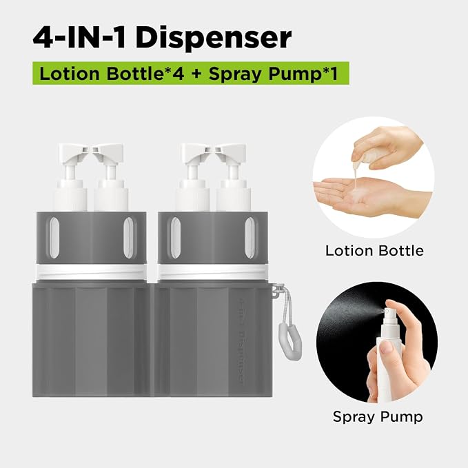 4 in 1 Travel Dispenser Bottle, TSA Approved Refillable Shampoo and Conditioner - Image 6