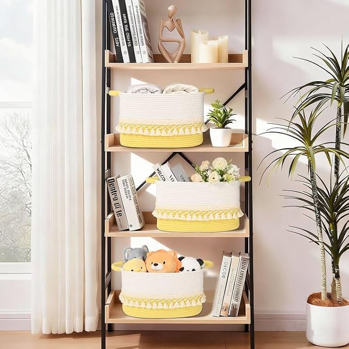 2 Pack Storage Basket for Shelves, Boho Cotton Rope Storage Bins - Image 7