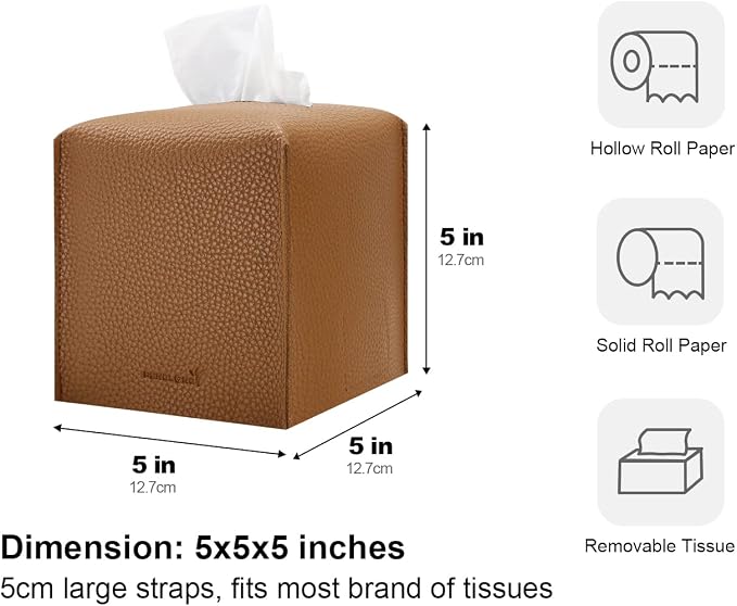 Tissue Box Cover 5X5X5'' PU Leather Tissue Holder Square Tissue Cube Box - Image 5