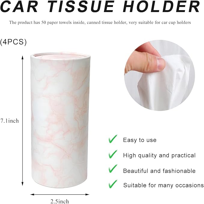 4PCS Car Tissue Holder, Car Cup Holder Convenient Travel Tissue Tube Box - Image 2