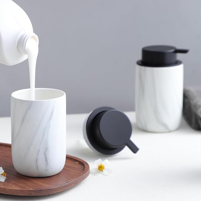 White Marble Soap Dispenser Set- Modern Ceramic Hand Soap Dispenser - Image 3