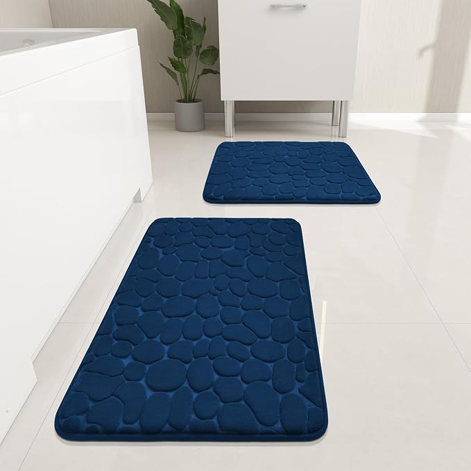 YIHOUSE Bathroom Rugs Mat Set 2 Piece Dark Blue, Memory Foam Bath Mats Sets by YIHOUSE