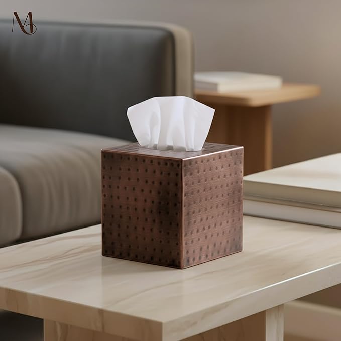 Monarch Abode Tissue Box Cover Square – Hand Hammered Antique Copper Metal - Image 4