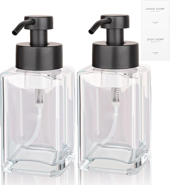 Foaming Soap Dispenser with Stainless Steel Pump, 12oz Refillable Glass Liquid by UUJOLY
