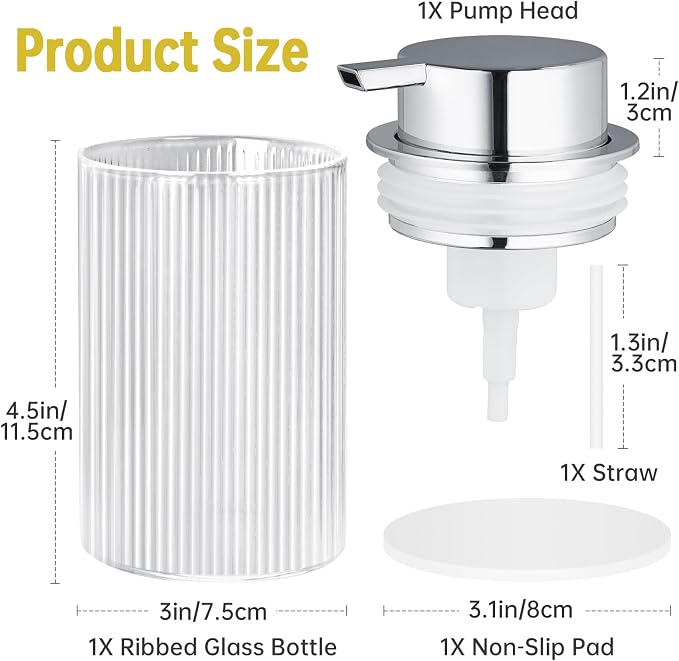 NiHome 14oz Ribbed Glass Foaming Hand Soap Dispenser, High-Capacity Easy to - Image 6