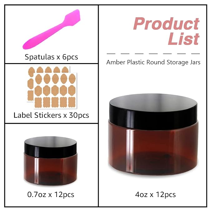 4oz Plastic Jars with Lids 4 oz Amber Plastic Containers with Lids + 20g Sample - Image 4