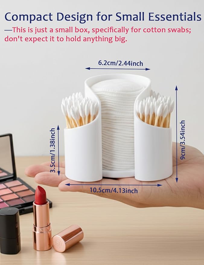 White 3-Compartment Vanity Organizer & Cotton Swab Holder - Image 3