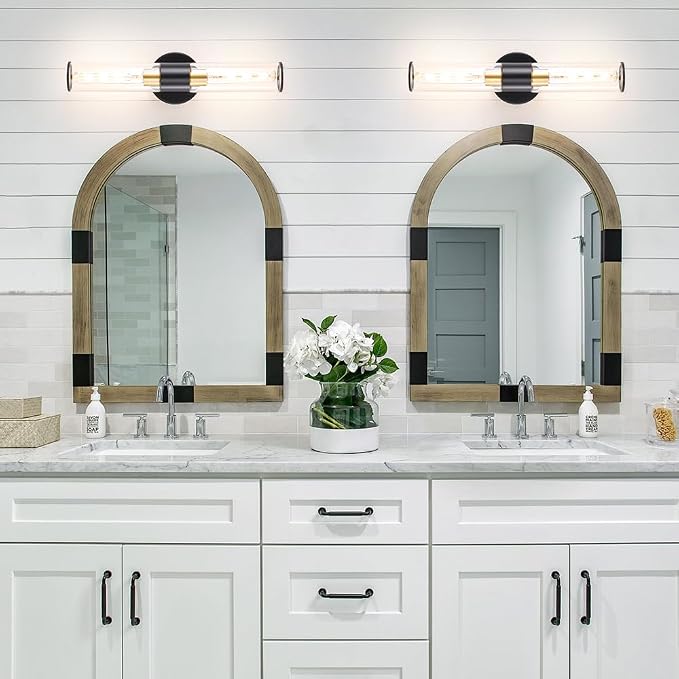 Black and Gold Bathroom Wall Sconces, Hardwired Sconce Wall Decor Set of 2 - Image 3