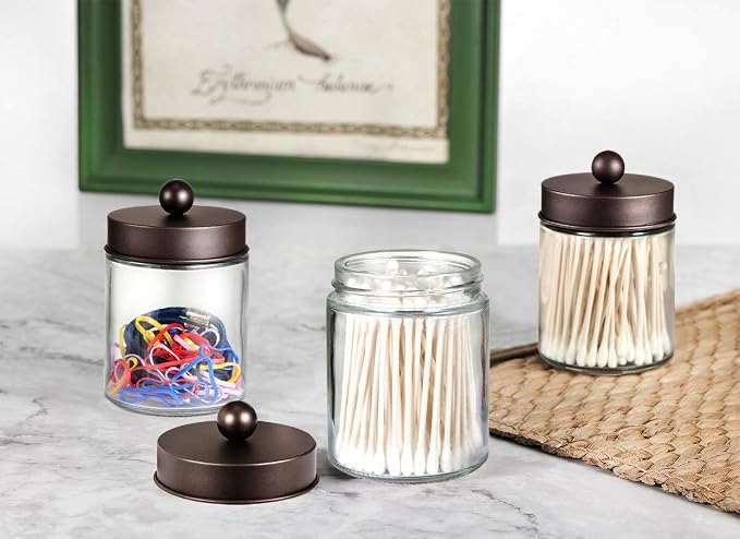 Amolliar 4Pc Apothecary Jars Bathroom Vanity Storage Organizer Set -Countertop - Image 7