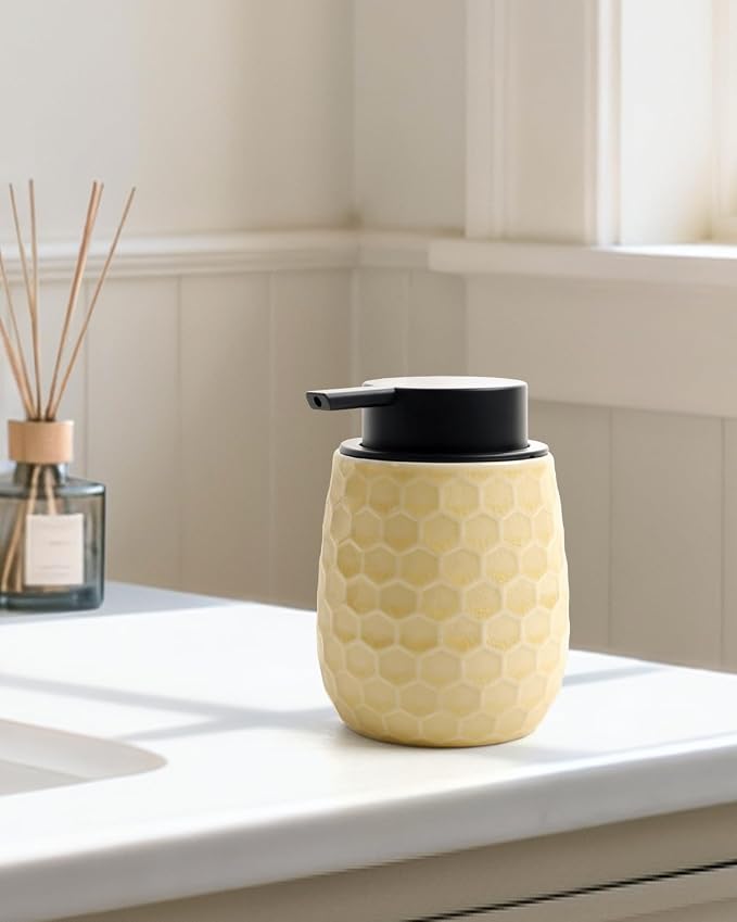 Soap Dispenser, 12OZ Ceramic Liquid Ice Crack Yellow Hand Soap Dispenser - Image 6