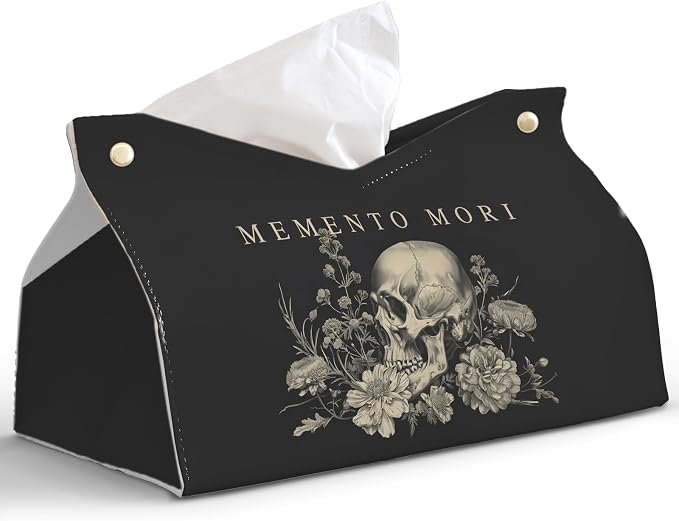 Memento Mori Skull Blck Leather Tissue Box Cover Rectangle, Academia Catholic by PaJiaNi