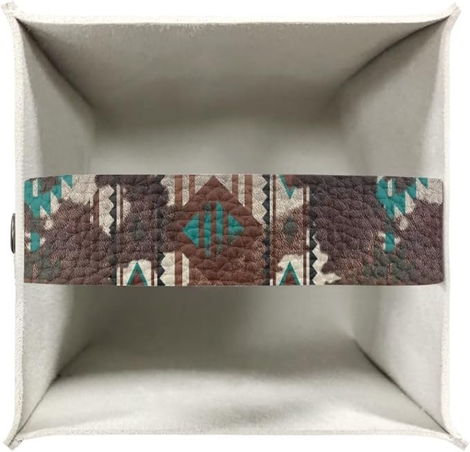 Aztec Cowhide Minimalist Tissue Box Holder, Square PU Leather Napkin Organizer - Image 3
