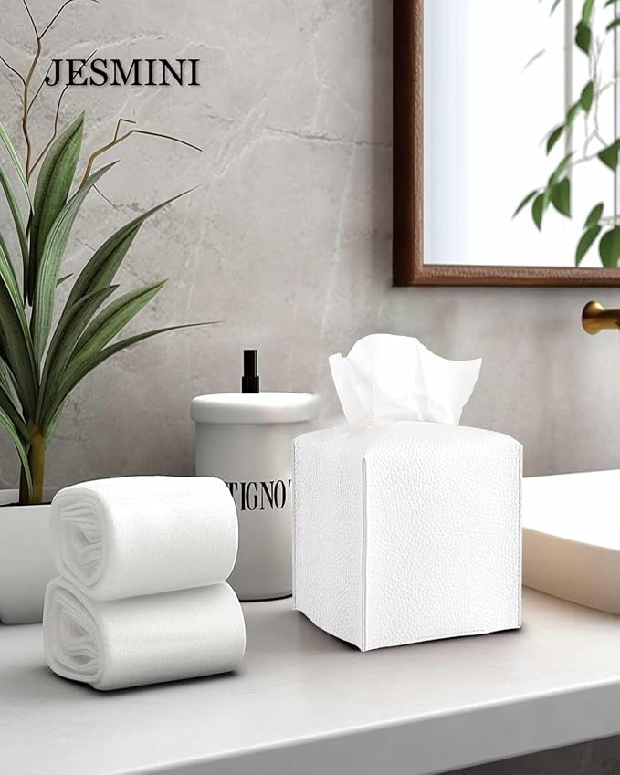 Tissue Holder White Tissue Box Cover – Square Leather Tissue Cover Box - Image 4