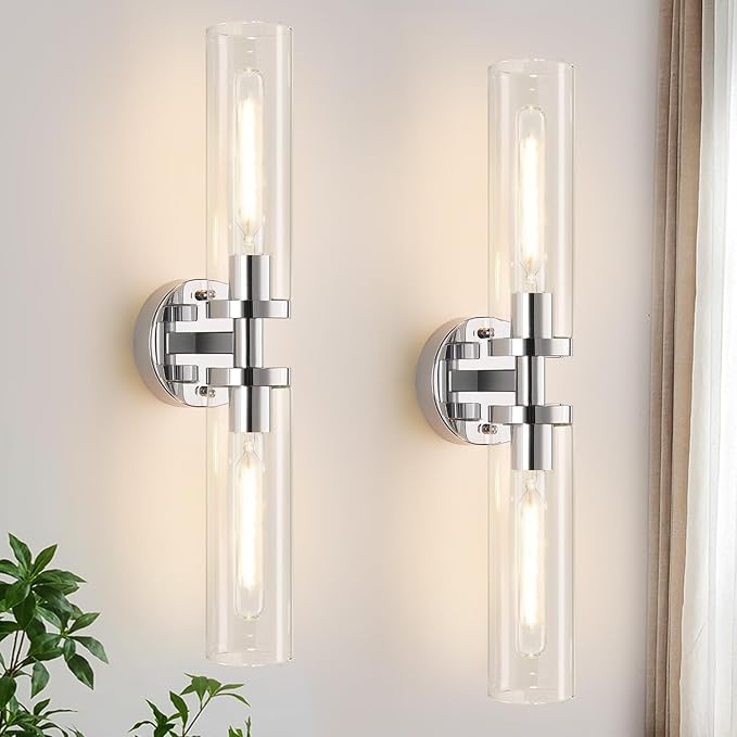 Wall Sconces Set of Two, Chrome Bathroom Sconces Wall Lighting by Indoibrightenyourbathroom