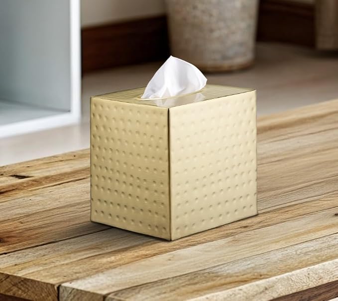 Monarch Abode Tissue Box Cover Square – Hand Hammered Brushed Gold Metal Tissue - Image 6