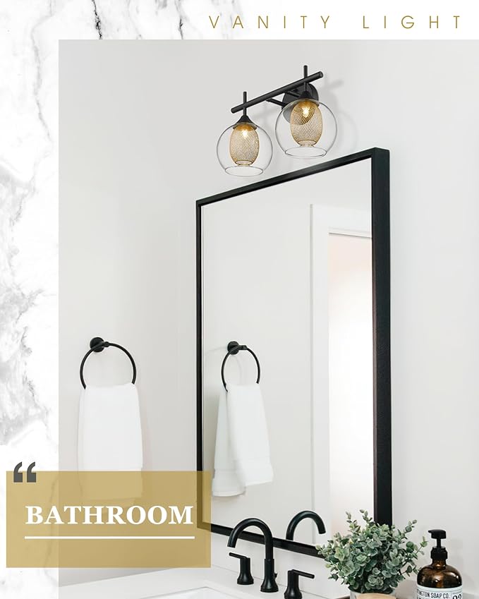 Black and Gold Bathroom Light Fixture, Farmhouse Wall Sconce Lighting - Image 7