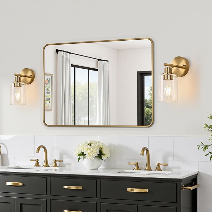 Set of 2 Wall Sconces for Bathroom, Brushed Gold Modern Vanity Lights - Image 6