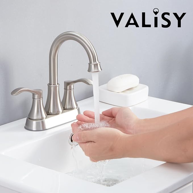 Lead-Free Commercial 2-Handle Brushed Nickel Bathroom Sink Faucet, 360° Swivel - Image 4