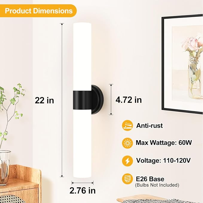 Wall Sconces Set of Two, Modern Bathroom Sconces Wall Lighting - Image 8
