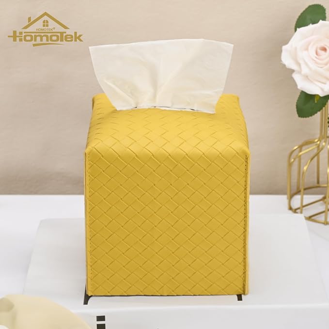 HOMOTEK 2 Pack Tissue Box Cover, Square PU Leather Tissue Holder, Decorative - Image 4