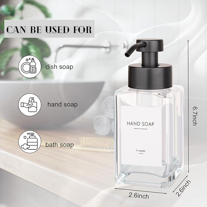 Foaming Soap Dispenser with Stainless Steel Pump, 12oz Refillable Glass Liquid - Image 3