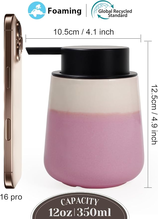 INGOFIN Ceramic Foaming Soap Dispenser - 12oz Foam Hand Soap Dispenser Bathroom - Image 2