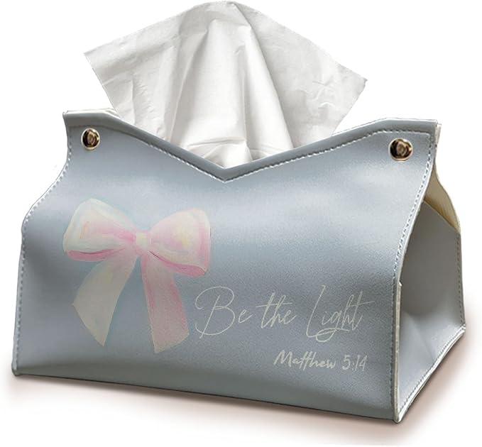 Blue Pink Bows Tissue Box Cover Rectangle, Christian Decorative Facial Tissues by UTELKA