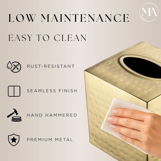 Monarch Abode Tissue Box Cover Square – Hand Hammered Brushed Gold Metal Tissue - Image 4