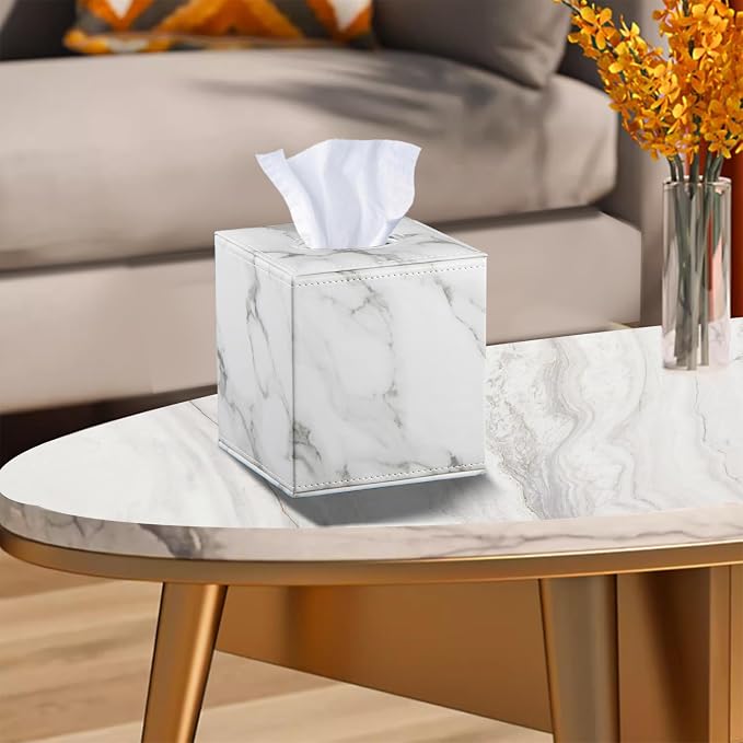 Leather Tissue Box Cover Square, Decorative Cube Tissue Box Holder - Image 6