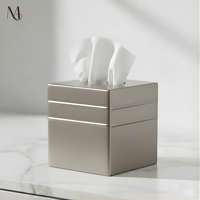 Monarch Abode Tissue Box Cover Square – Handcrafted Border Embossed Pewter - Image 5