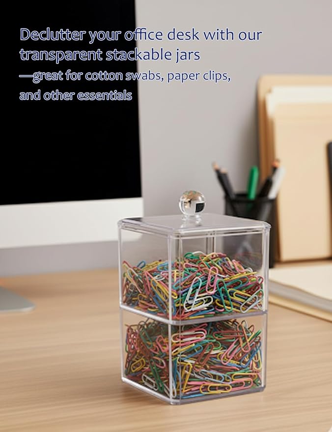 Cotton Swab Holder with Plastic Lid, Double Layer Stackable Bathroom Organizer - Image 7