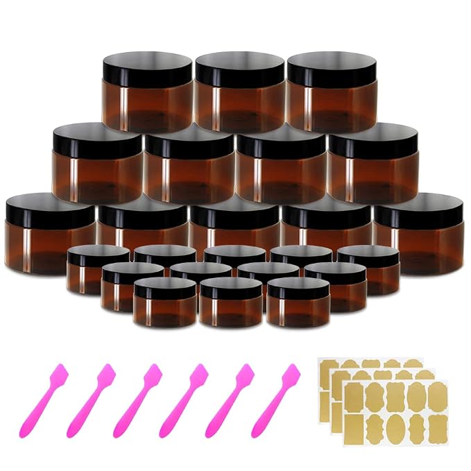 4oz Plastic Jars with Lids 4 oz Amber Plastic Containers with Lids + 20g Sample by AMORIX