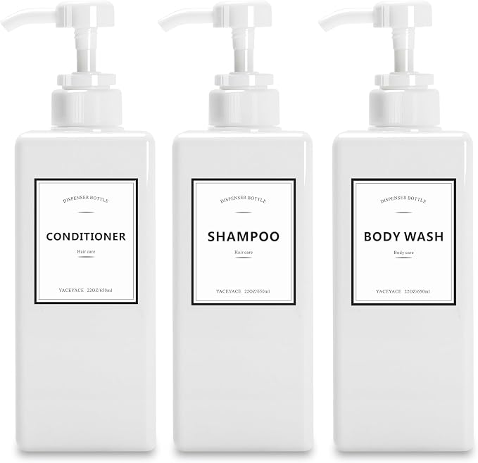 Shower Dispenser Set, 3 White Refillable Bottles, 22oz Large, Conditioner by YACEYACE