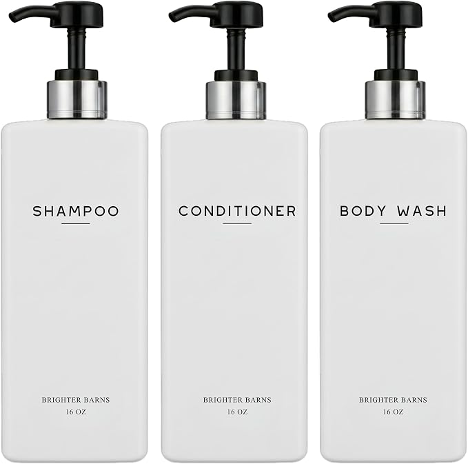 White Shampoo and Conditioner Dispenser Set by Brighter Barns by BrighterBarns