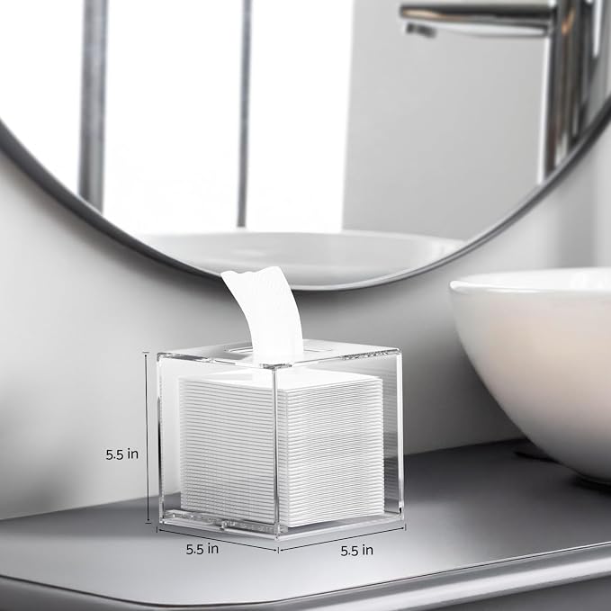 HIIMIEI Acrylic Tissue Box Cover 5.4x5.4x5.4'' Clear Tissue Holder Napkin - Image 3