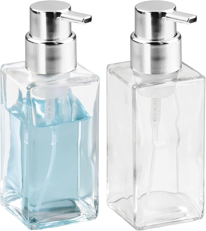 mDesign Glass Refillable Foaming Hand Soap Dispenser Modern Square Pump Bottle by mDesign