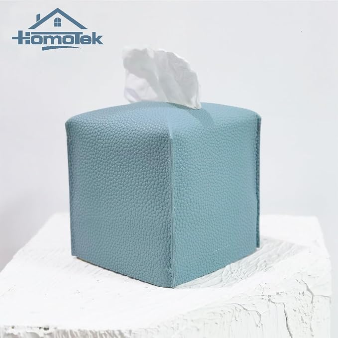 HOMOTEK 2 Pack Tissue Box Cover, Square PU Leather Tissue Holder, Decorative - Image 4