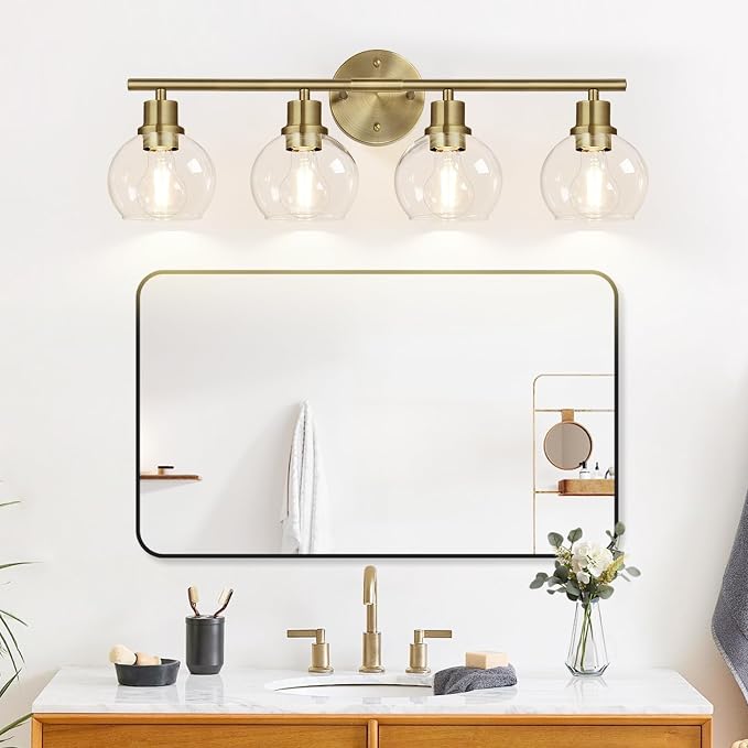 4-Light Bathroom Light Fixtures, Brushed Brass Bathroom Lights Over Mirror - Image 6