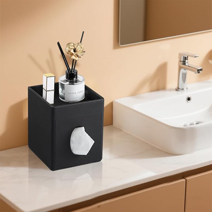 Tissue Box Cover, PU Leather Square Tissue Box Holder - Image 6