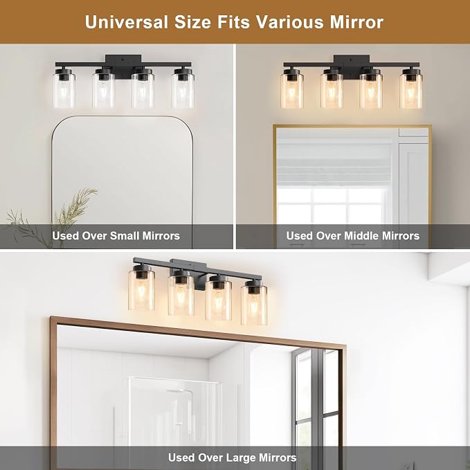 IZORRO Modern Bathroom Light Fixtures, 4 Light Black Vanity Lights, Bathroom - Image 8