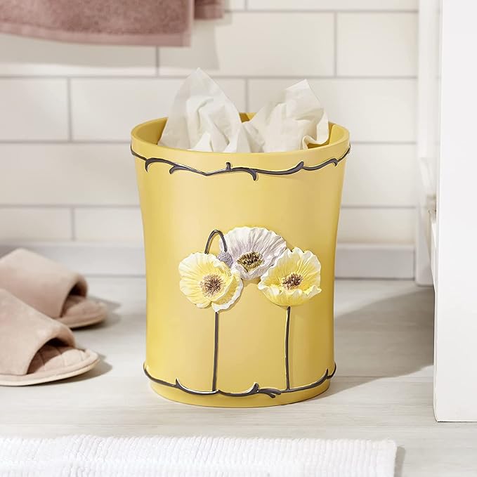 Zahari Home 2pc Poppy Fields Modern Bath Accessories Set Waste Basket & Tissue - Image 2