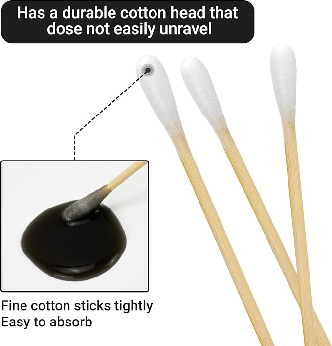 500/1000 Count 6'' Long Round/Pointed Cotton Swabs Durable Stem, Lint- Free Gun - Image 3