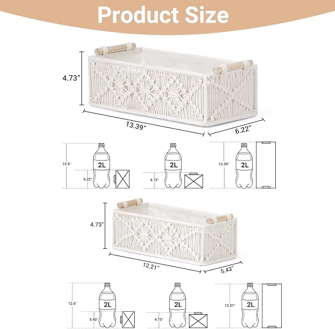 Nonam Macrame Storage Baskets, Boho Decor Style Woven Storage Boxes - Image 3