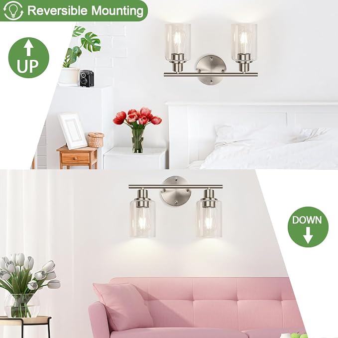 2-Light Bathroom Light Fixtures, Brushed Nickel Vanity Light, Modern Vanity - Image 9