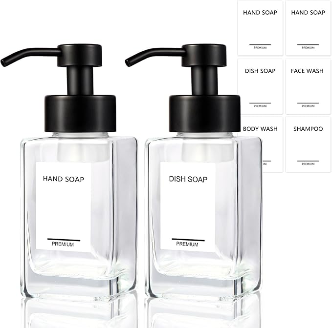 Foaming Soap Dispenser 2 Pack, 12oz/350ml Glass Foaming Hand Soap Dispenser Set by Unknown