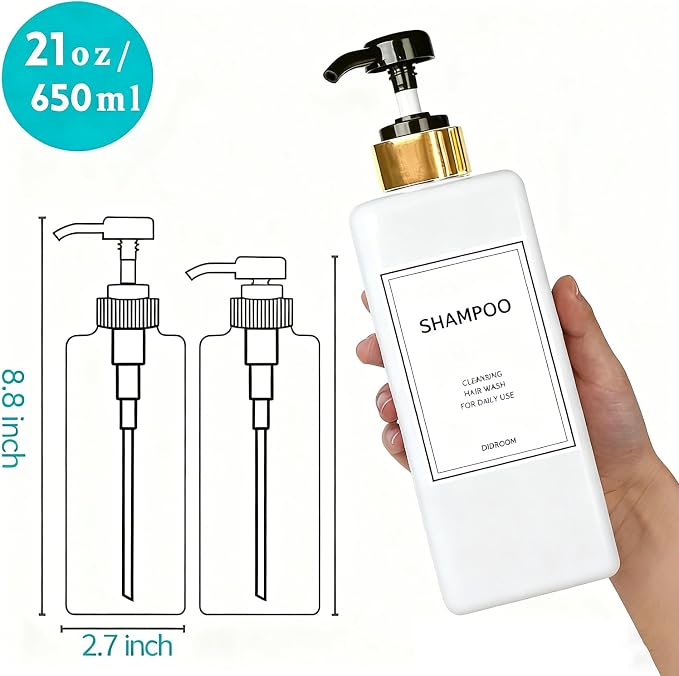 Modern Gold Shampoo and Conditioner Dispenser Refillable Pump Bottle Set Empty - Image 3