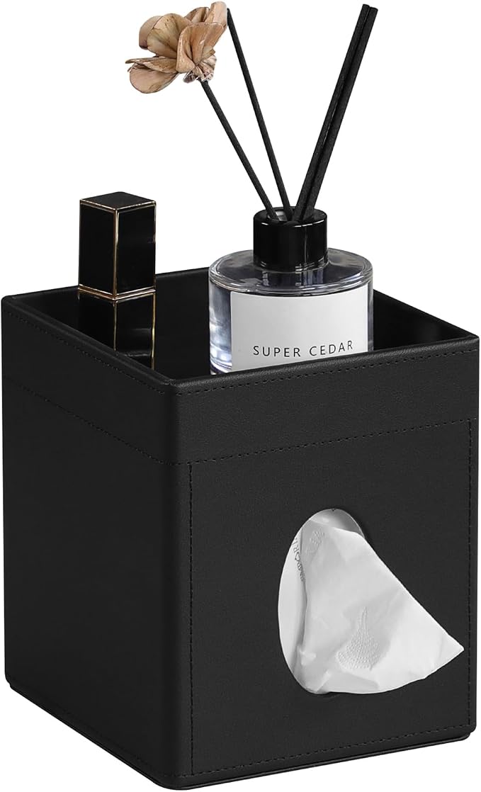 Tissue Box Cover, PU Leather Square Tissue Box Holder by Cretkhp