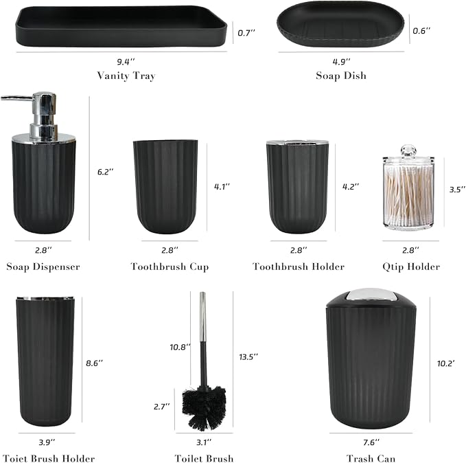 Black Bathroom Accessories Set, 9-Piece Bathroom Accessory Sets Complete - Image 7